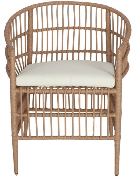 Fauteuil rotin synthétique naturel coussin blanc Alacati