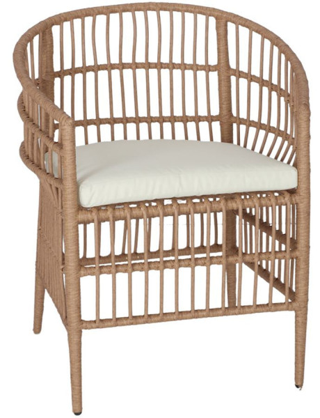 Fauteuil rotin synthétique naturel coussin blanc Alacati