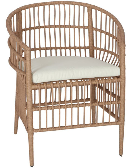 Fauteuil rotin synthétique naturel coussin blanc Alacati