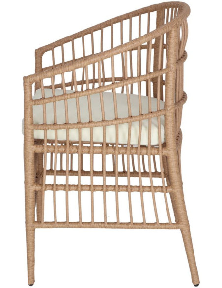 Fauteuil rotin synthétique naturel coussin blanc Alacati
