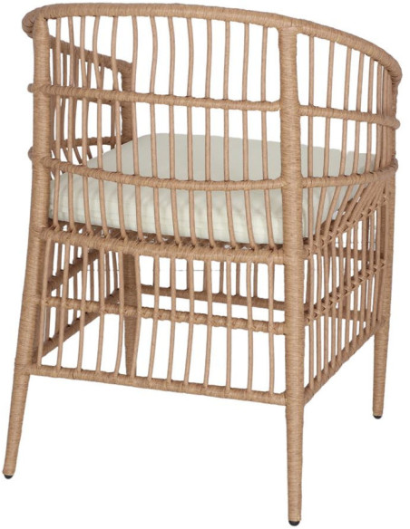 Fauteuil rotin synthétique naturel coussin blanc Alacati