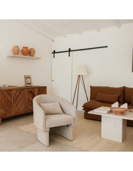Fauteuil en tissu beige avec coussin Svendborg