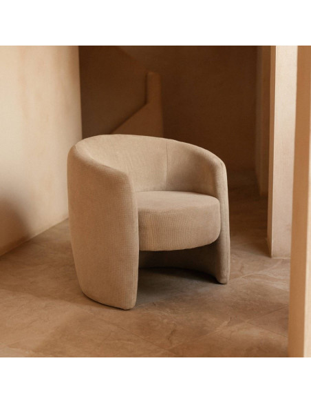 Fauteuil en tissu ivoire arrondi Pitigliano
