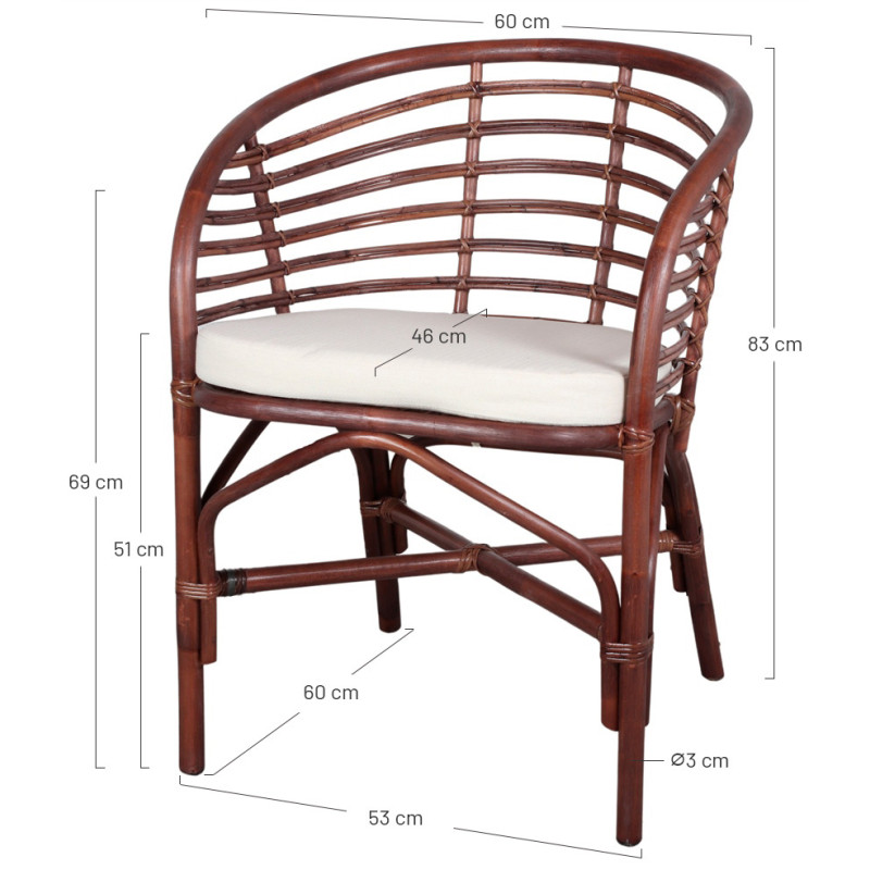 Chaise en rotin marron avec coussin...
