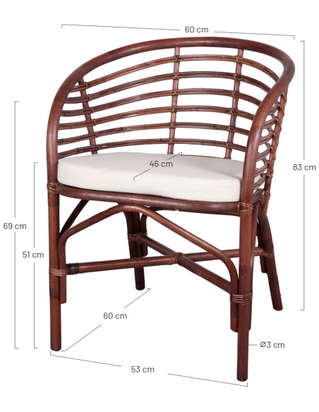Chaise en rotin marron avec coussin Maratea