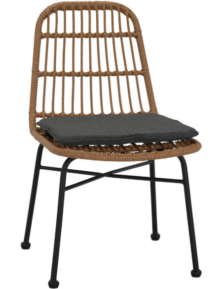 Chaise en rotin synthétique coussin noir Orbetello