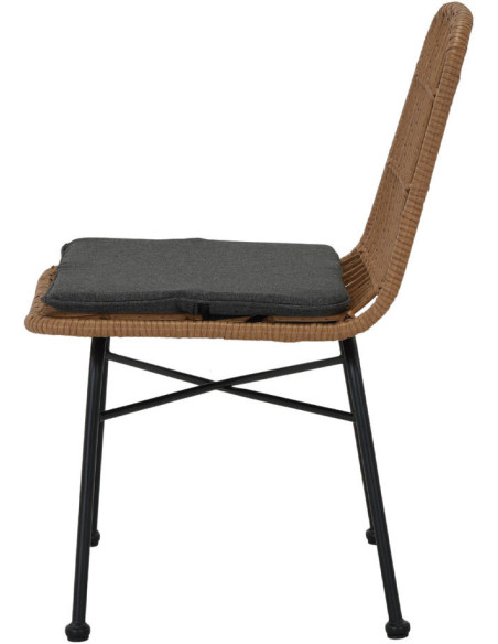 Chaise en rotin synthétique coussin noir Orbetello
