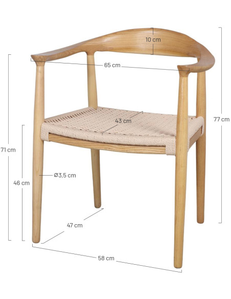 Chaise bois corde avec accoudoirs Kerteminde