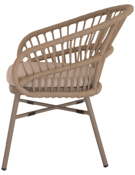 Chaise en corde synthétique marron avec accoudoirs 57x66x77 cm Sperlonga