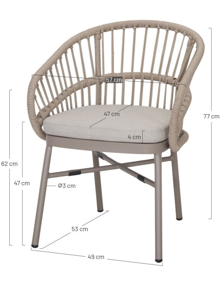 Chaise en corde synthétique marron avec accoudoirs 57x66x77 cm Sperlonga