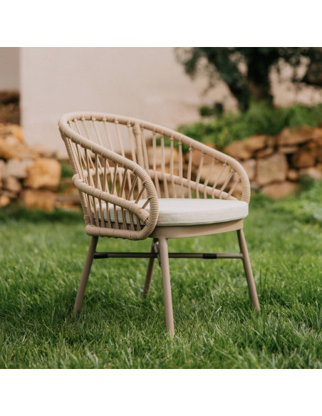Chaise en corde synthétique marron avec accoudoirs 57x66x77 cm Sperlonga