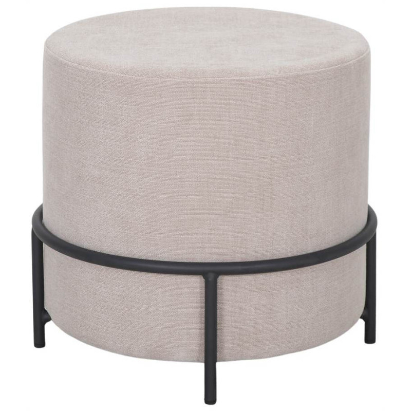Pouf rond en tissu ivoire et métal...
