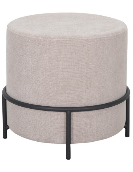Pouf rond en tissu ivoire et métal noir 45 cm Svaneke