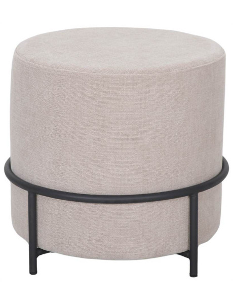 Pouf rond en tissu ivoire et métal noir 45 cm Svaneke