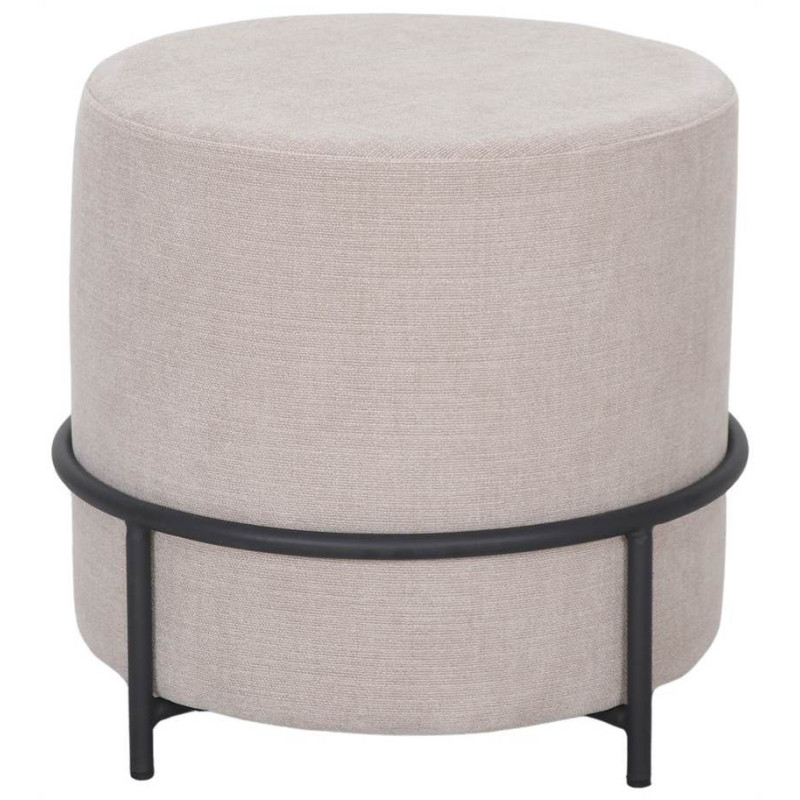 Pouf rond en tissu ivoire et métal...