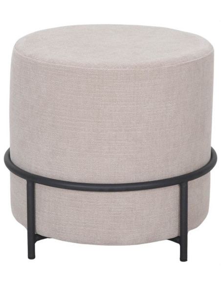 Pouf rond en tissu ivoire et métal noir 45 cm Svaneke