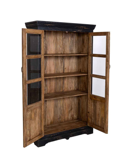 Vitrine 2 portes manguier noir vieilli 105x40x180 cm Valderrobres
