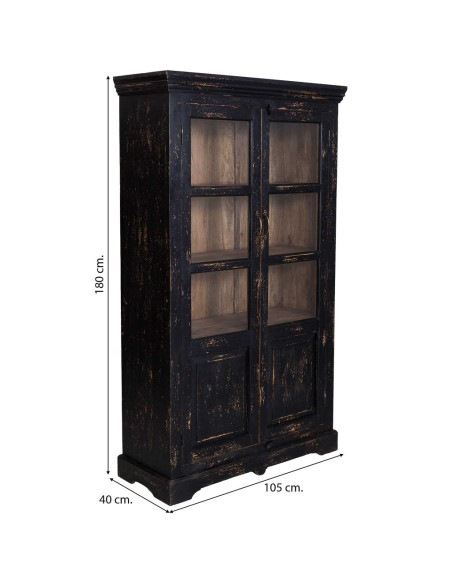 Vitrine 2 portes manguier noir vieilli 105x40x180 cm Valderrobres