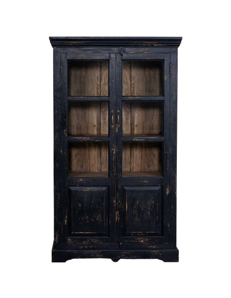 Vitrine 2 portes manguier noir vieilli 105x40x180 cm Valderrobres