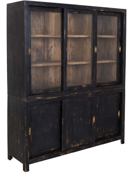 Vitrine vaisselier 6 portes manguier noir 160x45x190 cm...