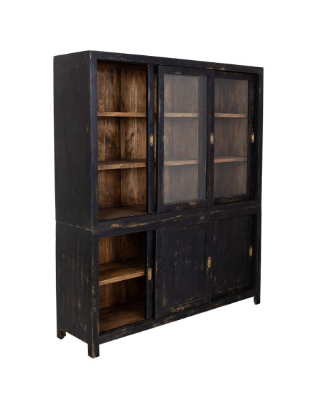 Vitrine vaisselier 6 portes manguier noir 160x45x190 cm Valderrobres