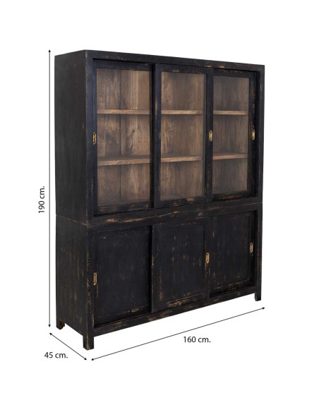 Vitrine vaisselier 6 portes manguier noir 160x45x190 cm Valderrobres