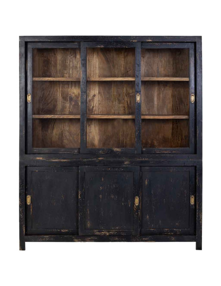 Vitrine vaisselier 6 portes manguier noir 160x45x190 cm Valderrobres