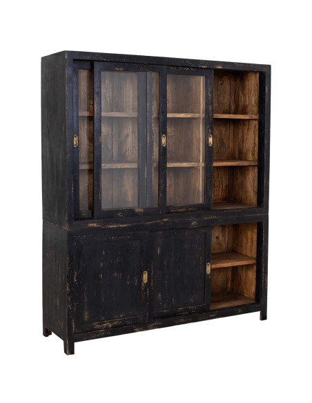 Vitrine vaisselier 6 portes manguier noir 160x45x190 cm Valderrobres