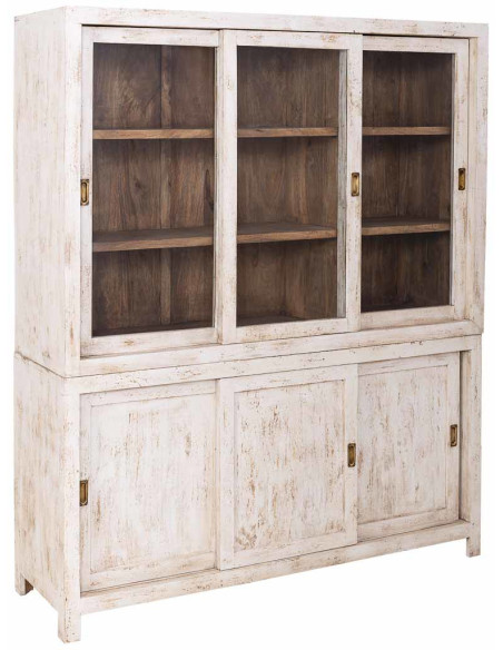 Vitrine vaisselier manguier blanc patiné 160x45x190 cm Valderrobres