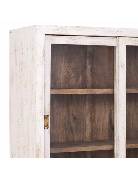 Vitrine vaisselier manguier blanc patiné 160x45x190 cm Valderrobres