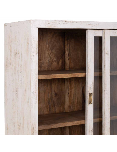Vitrine vaisselier manguier blanc patiné 160x45x190 cm Valderrobres