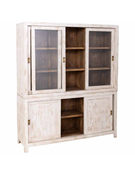 Vitrine vaisselier manguier blanc patiné 160x45x190 cm Valderrobres