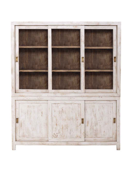 Vitrine vaisselier manguier blanc patiné 160x45x190 cm Valderrobres