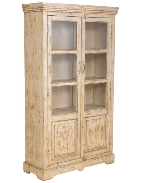 Vitrine 2 portes manguier beige patiné 105x40x180 cm Valderrobres