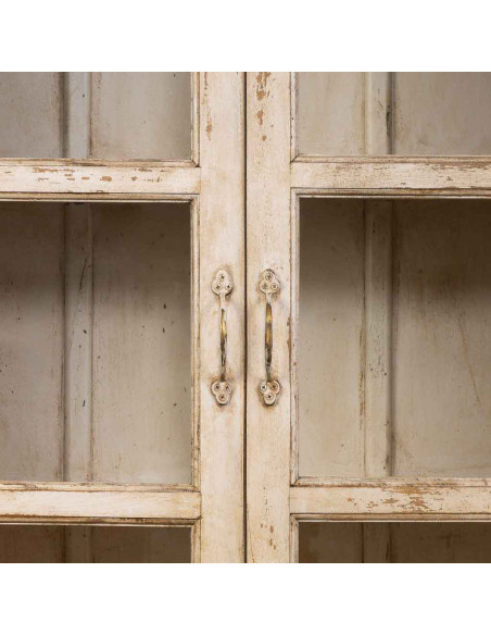 Vitrine 2 portes manguier beige patiné 105x40x180 cm Valderrobres