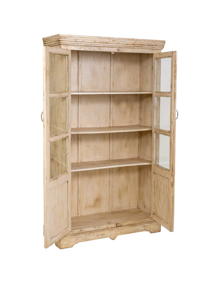 Vitrine 2 portes manguier beige patiné 105x40x180 cm Valderrobres