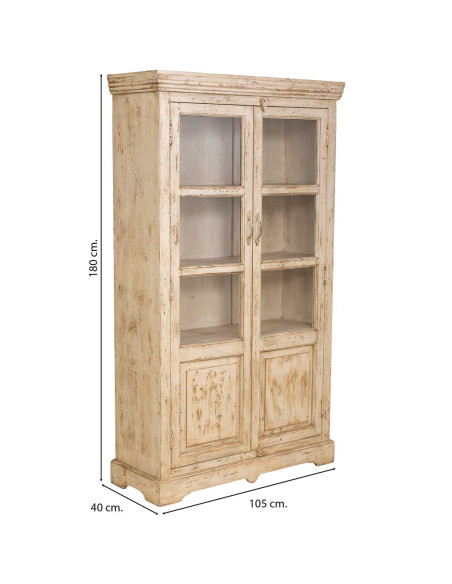 Vitrine 2 portes manguier beige patiné 105x40x180 cm Valderrobres