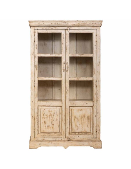 Vitrine 2 portes manguier beige patiné 105x40x180 cm Valderrobres