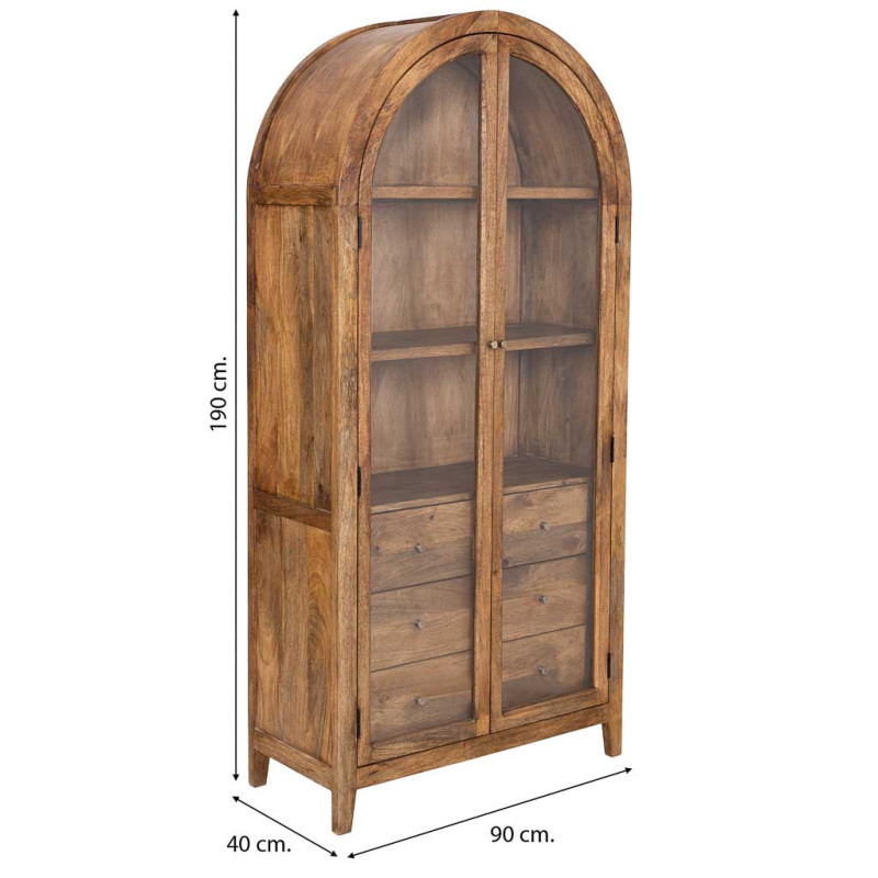 Vitrine arche 2 portes manguier brun 90x40x190 cm Ostuni  - 8