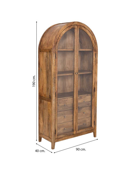 Vitrine arche 2 portes manguier brun 90x40x190 cm Ostuni  - 8
