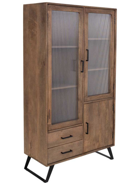 Vitrine industrielle 3 portes bois de manguier verre...