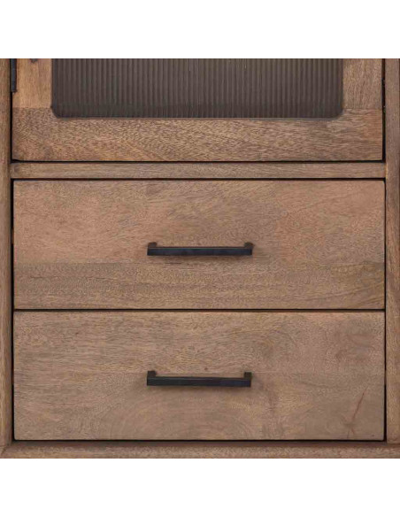 Vitrine industrielle 3 portes bois de manguier verre strié 90x40x170 cm Sestao