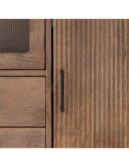 Vitrine industrielle 3 portes bois de manguier verre strié 90x40x170 cm Sestao