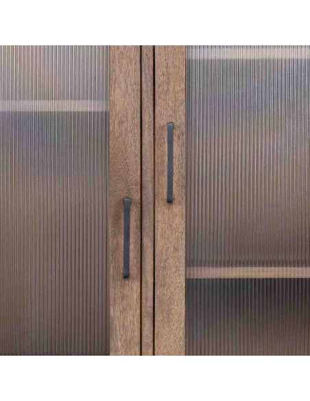 Vitrine industrielle 3 portes bois de manguier verre strié 90x40x170 cm Sestao