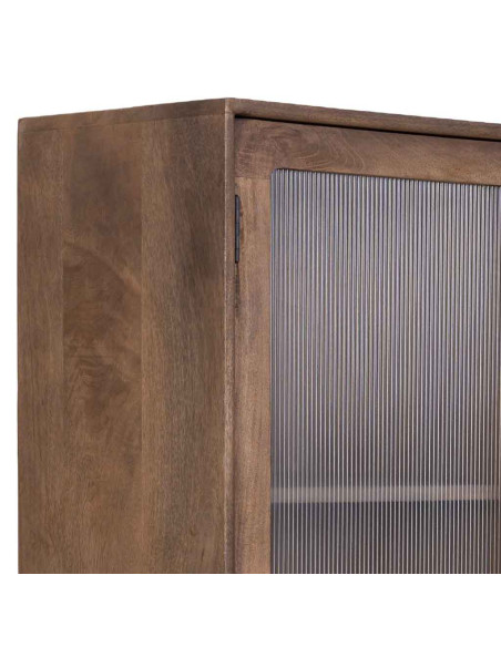 Vitrine industrielle 3 portes bois de manguier verre strié 90x40x170 cm Sestao
