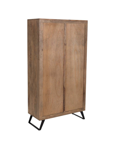 Vitrine industrielle 3 portes bois de manguier verre strié 90x40x170 cm Sestao