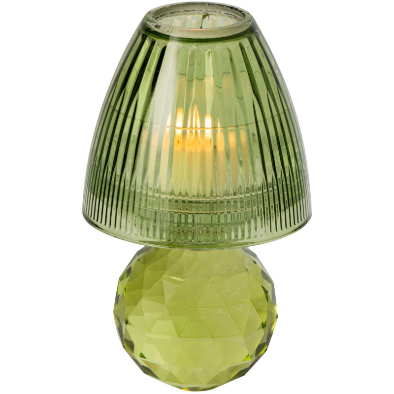 Photophore verre vert cannelé 18,5 cm...