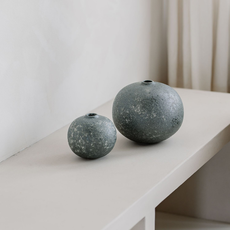 Vase boule céramique vert 14,5x13 cm...