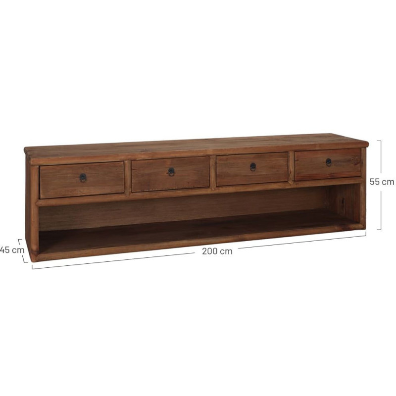 Meuble TV bois recyclé brun naturel 4 tiroirs 200x45x55 cm Tsuwano  - 5