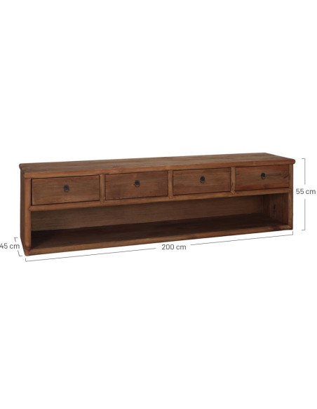 Meuble TV bois recyclé brun naturel 4 tiroirs 200x45x55 cm Tsuwano  - 5